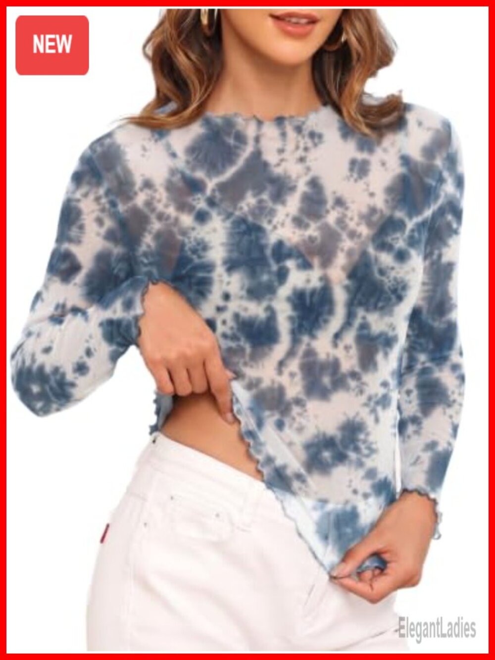 Women's Sheer Mesh Long Sleeve Lace Blouse Concert Top